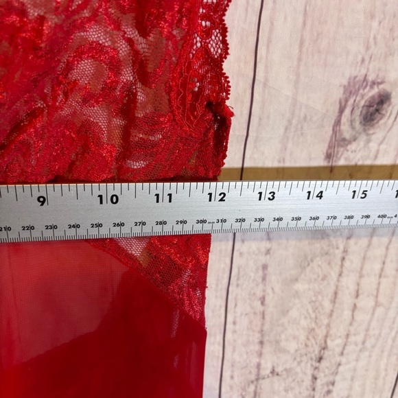 Vintage Elegant Red Rose Patterned Embroidered Lace Babydoll Lingerie Slip XL - Picture 5 of 7
